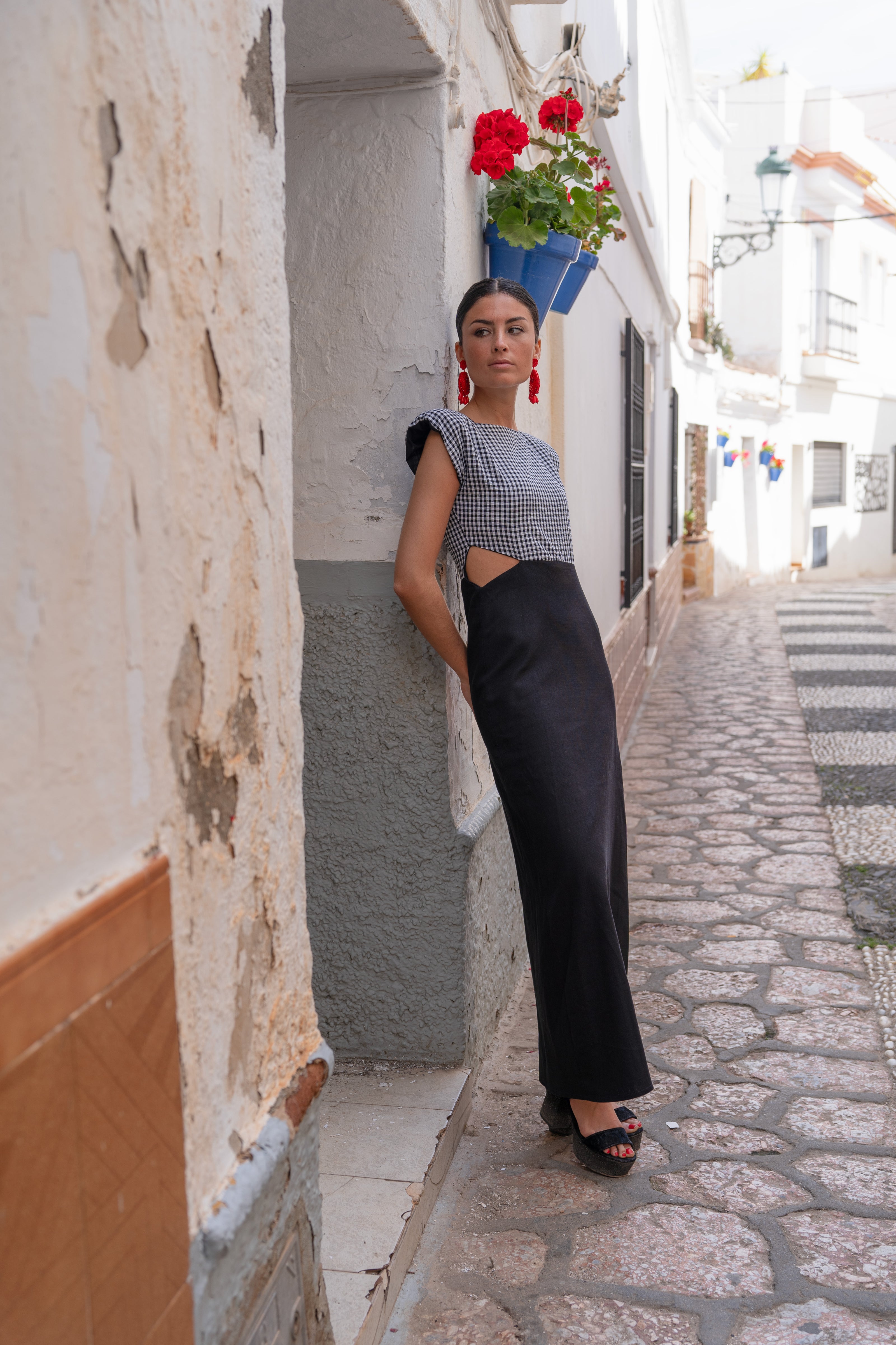 Vestido Cutout Linen Vichy