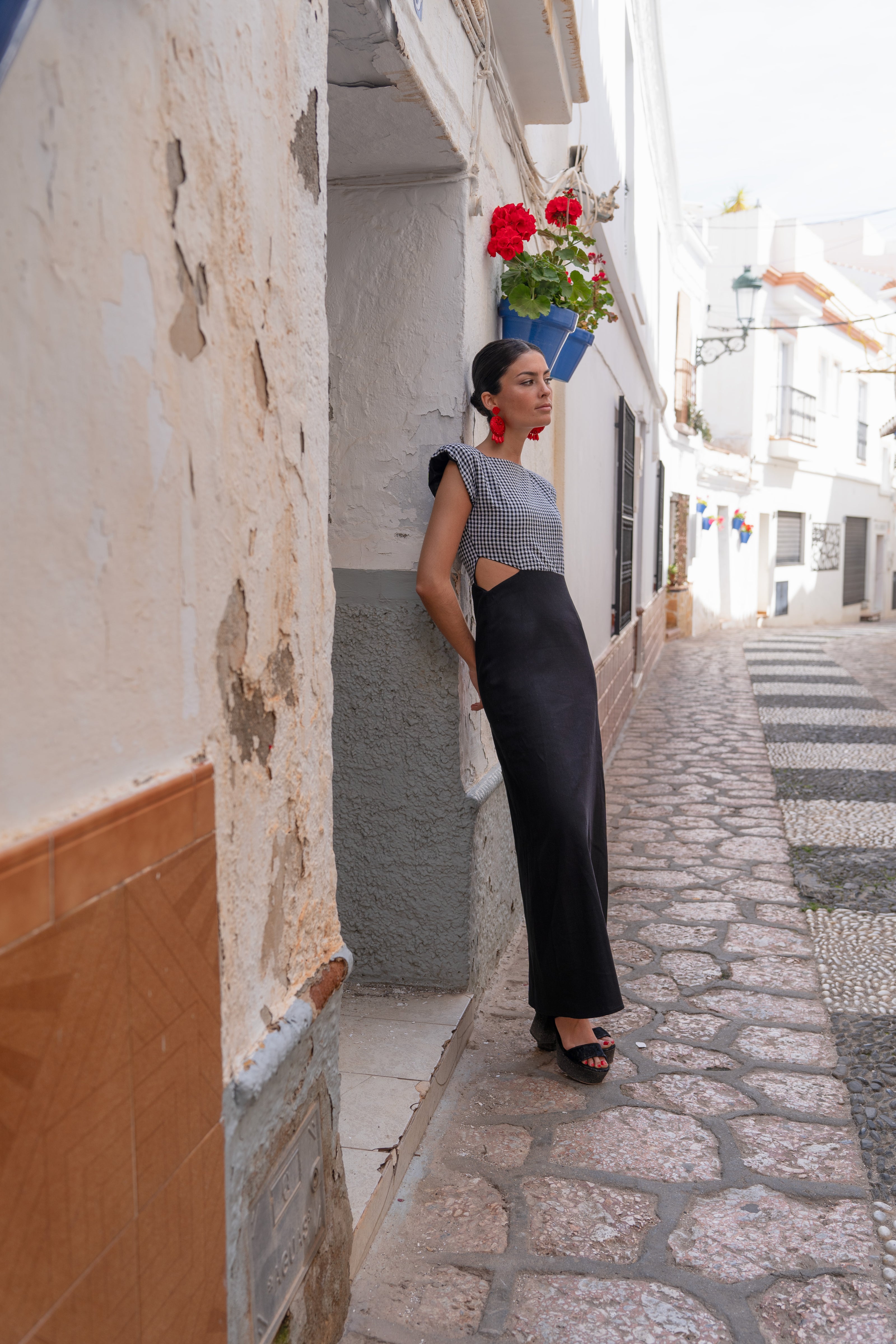 Vestido Cutout Linen Vichy