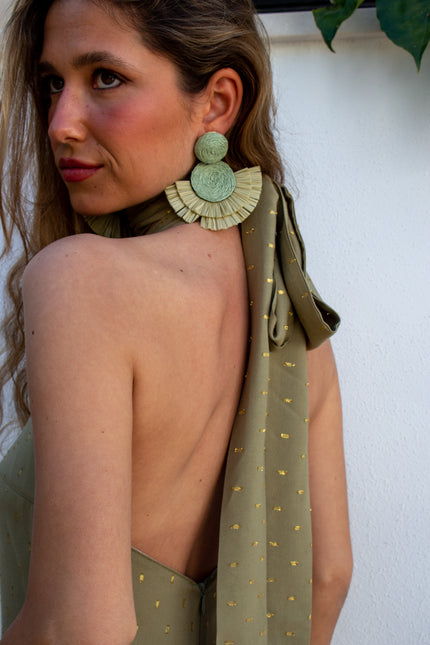 Olive raffia earrings