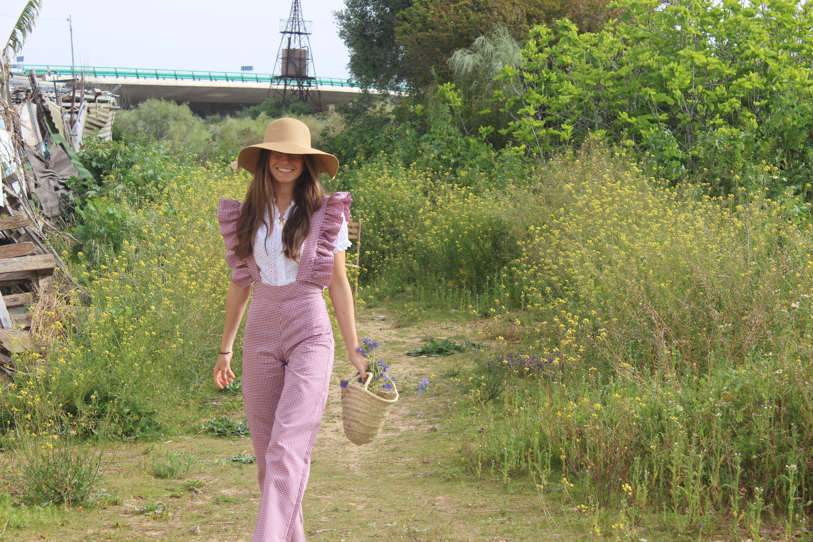 Salopette Vichy Bordeaux