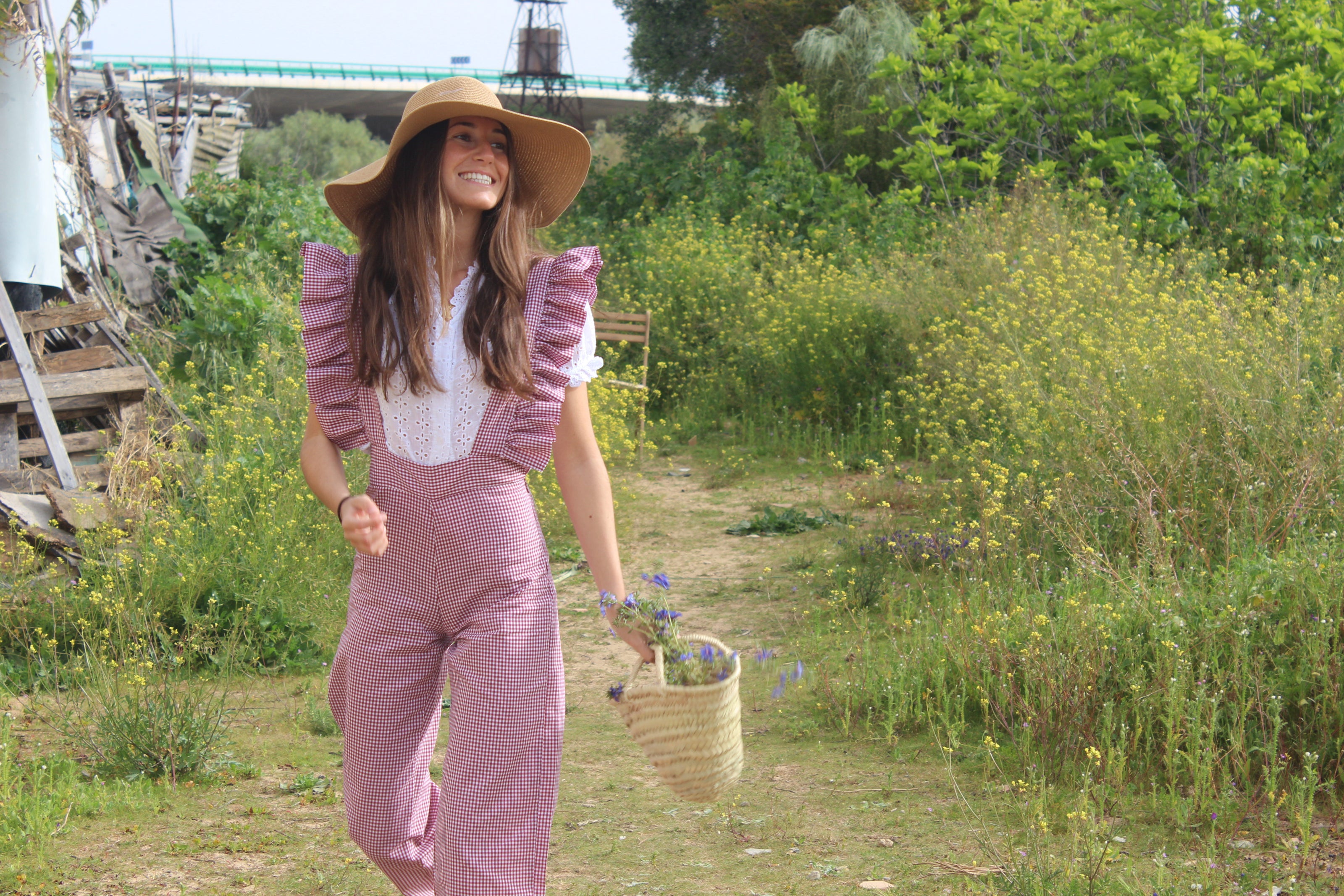 Salopette Vichy Bordeaux